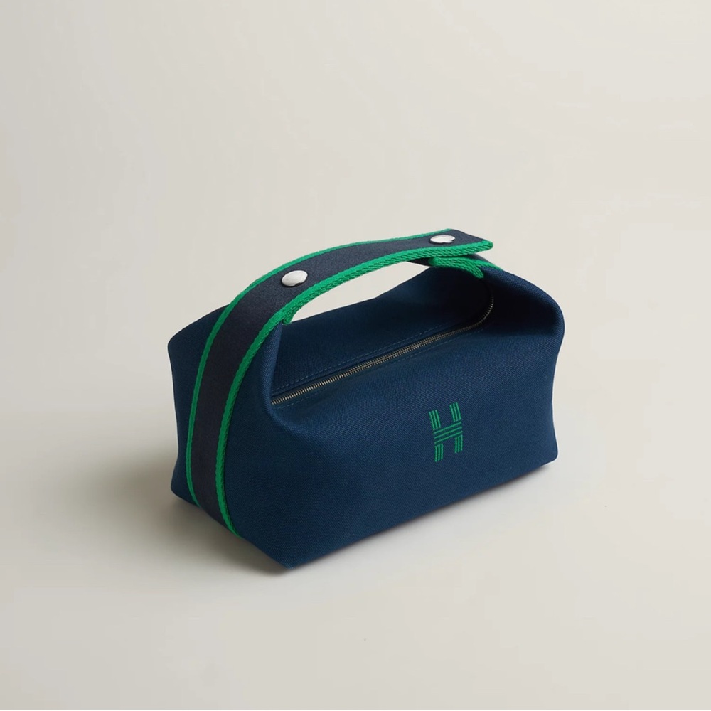Hermes Blue Green Cosmetic Bag Travel toiletries bride-a-Brac case, small NEW